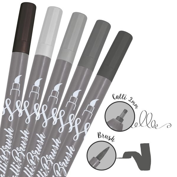 Produktbild: ONLINE Kalligraphiestifte Calli Brush Grey Edition grau 5 St&uuml;ck