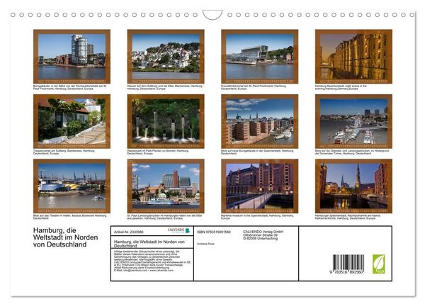 Produktbild: Hamburg, die Weltstadt im Norden von Deutschland (Wandkalender 2027 DIN A3 quer), CALVENDO Monatskalender