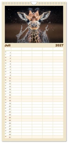 Produktbild: Familienplaner 2027 - Tierkinder beim Baden mit 5 Spalten (Wandkalender, 21 x 45 cm) CALVENDO
