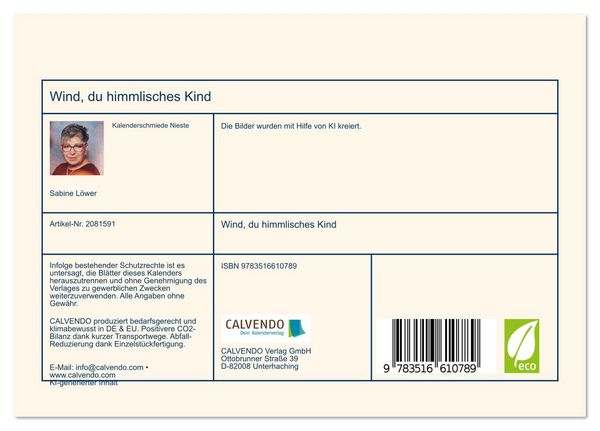 Produktbild: Wind, du himmlisches Kind (Tischkalender 2026 DIN A5 quer), CALVENDO Monatskalender