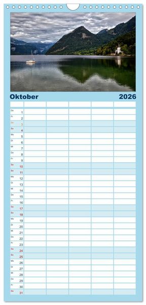 Produktbild: Familienplaner 2026 - Salzkammergut - Die sch&ouml;nsten Seen Ober&ouml;sterreichs mit 5 Spalten (Wandkalender, 21 x 45 cm) CALVENDO