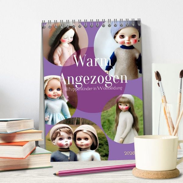 Produktbild: Warm angezogen KI Puppenkinder in Wollkleidung (Tischkalender 2026 DIN A5 hoch), CALVENDO Monatskalender