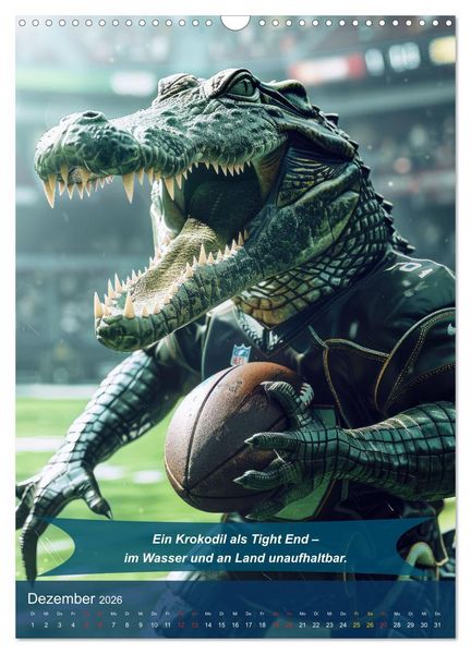 Produktbild: American Football mit tierischem Humor (Wandkalender 2026 DIN A3 hoch), CALVENDO Monatskalender