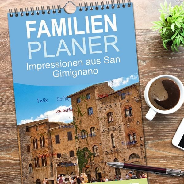 Produktbild: Familienplaner 2026 - Impressionen aus San Gimignano mit 5 Spalten (Wandkalender, 21 x 45 cm) CALVENDO