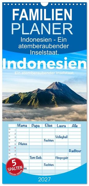 Produktbild: Familienplaner 2027 - Indonesien - Ein atemberaubender Inselstaat. mit 5 Spalten (Wandkalender, 21 x 45 cm) CALVENDO