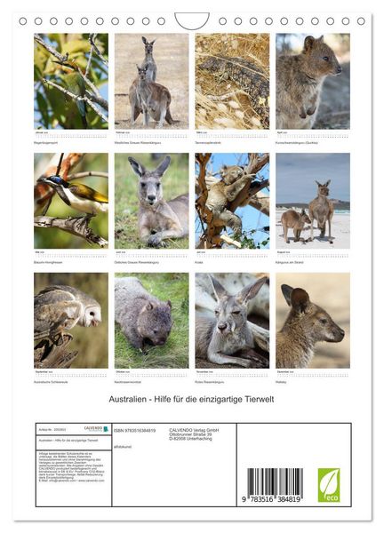 Produktbild: Australien - Hilfe f&uuml;r die einzigartige Tierwelt (Wandkalender 2026 DIN A4 hoch), CALVENDO Monatskalender