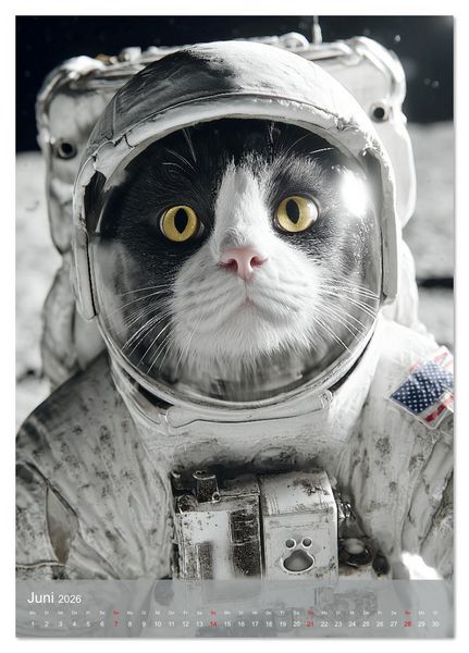Produktbild: Katzen im Weltall - lustiger Katzenkalender f&uuml;r Kinder, Familien und Katzenliebhaber (Tischkalender 2026 DIN A5 hoch), CALVENDO Monatskalender