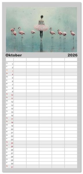 Produktbild: Familienplaner 2026 - Im Pas de Deux mit der Stille mit 5 Spalten (Wandkalender, 21 x 45 cm) CALVENDO