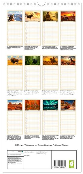 Produktbild: Familienplaner 2027 - USA &ndash; von Yellowstone bis Texas - Cowboys, Pr&auml;rie und Bisons mit 5 Spalten (Wandkalender, 21 x 45 cm) CALVENDO