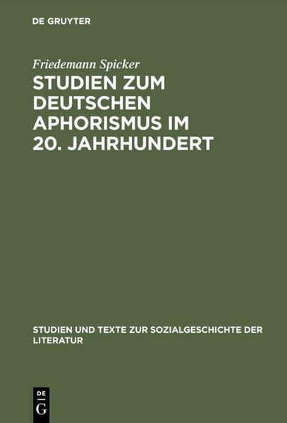 Produktbild: Studien zum deutschen Aphorismus im 20. Jahrhundert
