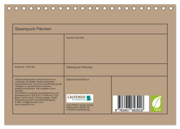 Produktbild: Steampunk P&auml;rchen (Tischkalender 2026 DIN A5 quer), CALVENDO Monatskalender