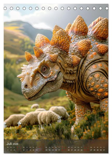 Produktbild: Dinos unterwegs: Urzeitriesen erkunden unsere Welt (Tischkalender 2026 DIN A5 hoch), CALVENDO Monatskalender