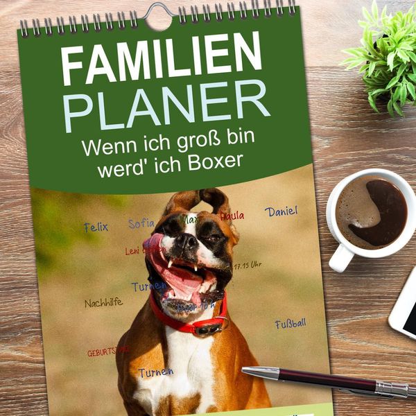 Produktbild: Familienplaner 2026 - Wenn ich gro&szlig; bin werd' ich Boxer mit 5 Spalten (Wandkalender, 21 x 45 cm) CALVENDO