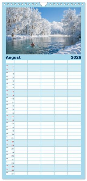 Produktbild: Familienplaner 2026 - Eisbaden mit 5 Spalten (Wandkalender, 21 x 45 cm) CALVENDO