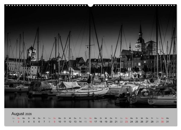 Produktbild: Hansestadt Stralsund bei Nacht (mit GPS-Koordinaten) (Wandkalender 2026 DIN A2 quer), CALVENDO Monatskalender