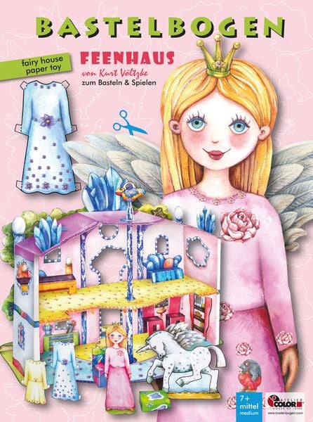 Feenhaus basteln Bastelbogen mit Anziehpuppe Ausschneidebogen