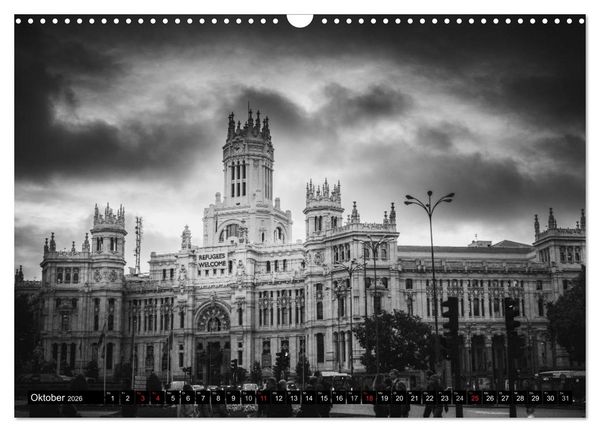 Produktbild: Madrid - Schwarz-Wei&szlig; Impressionen (Wandkalender 2026 DIN A3 quer), CALVENDO Monatskalender
