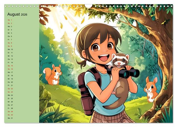 Produktbild: M&auml;dchen und ihre tierischen Freunde - Tierisch s&uuml;&szlig;e Mangas f&uuml;r M&auml;dchen (Wandkalender 2026 DIN A3 quer), CALVENDO Monatskalender