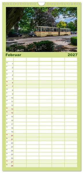 Produktbild: Familienplaner 2027 - Stra&szlig;enbahnklassiker auf Schienen mit 5 Spalten (Wandkalender, 21 x 45 cm) CALVENDO