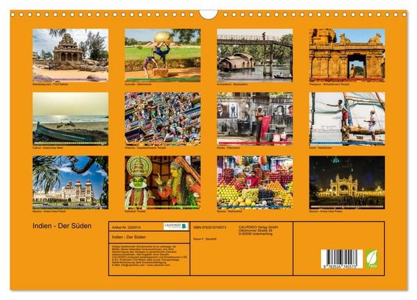Produktbild: Indien - Der S&uuml;den (Wandkalender 2026 DIN A3 quer), CALVENDO Monatskalender