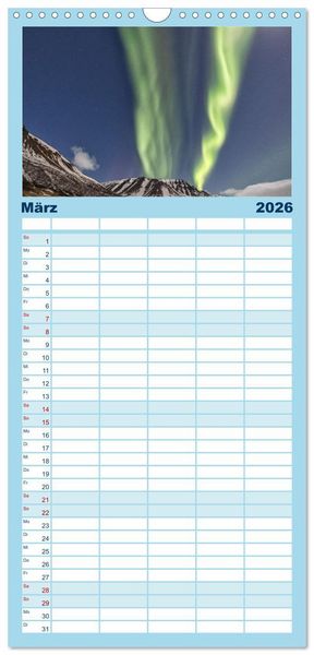 Produktbild: Familienplaner 2026 - Magie der Nordlichter Islands mit 5 Spalten (Wandkalender, 21 x 45 cm) CALVENDO