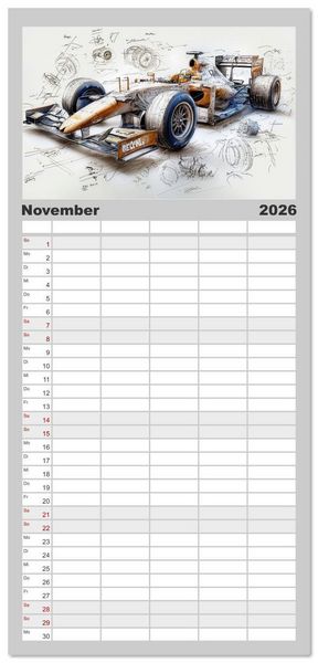 Produktbild: Familienplaner 2026 - Rennwagen - Design Studien mit 5 Spalten (Wandkalender, 21 x 45 cm) CALVENDO