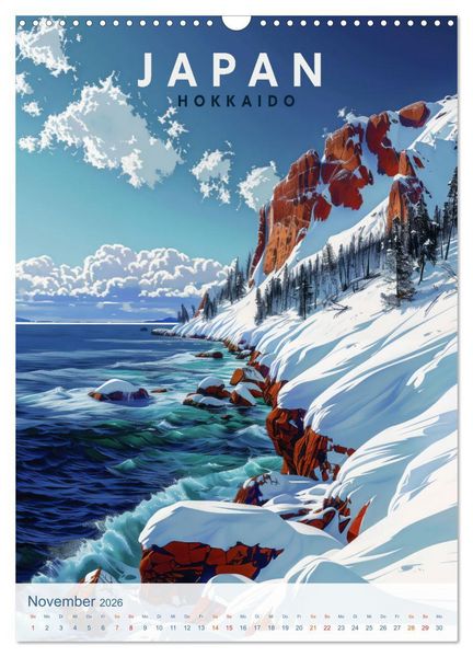 Produktbild: Japan - Old School Poster Style (Wandkalender 2026 DIN A3 hoch), CALVENDO Monatskalender