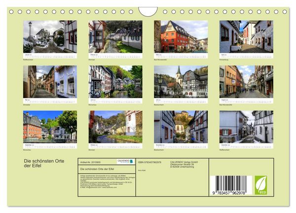 Produktbild: Die sch&ouml;nsten Orte der Eifel (Wandkalender 2026 DIN A4 quer), CALVENDO Monatskalender