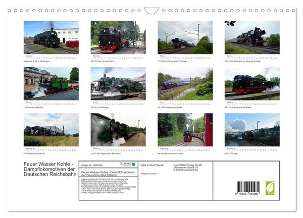Produktbild: Feuer Wasser Kohle - Dampflokomotiven der Deutschen Reichsbahn (Wandkalender 2026 DIN A3 quer), CALVENDO Monatskalender