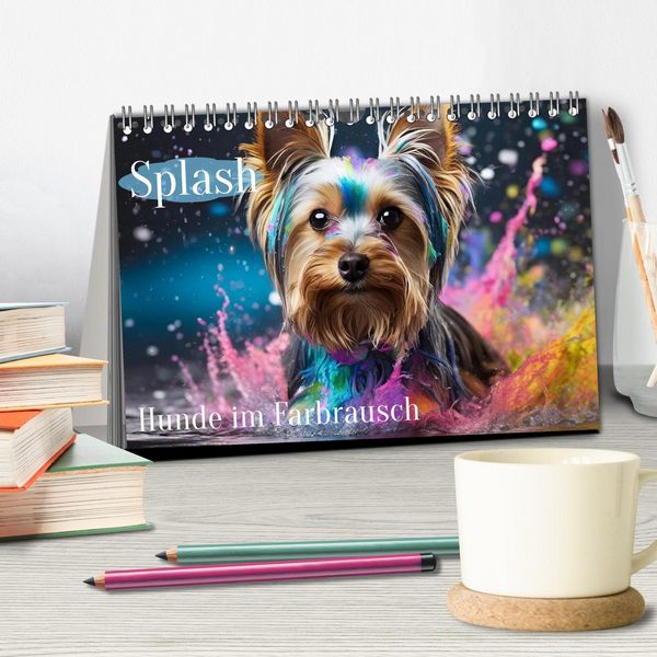 Produktbild: Splash - Hunde im Farbrausch (Tischkalender 2026 DIN A5 quer), CALVENDO Monatskalender