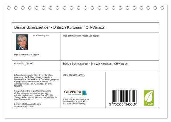 Produktbild: B&auml;rige Schmusetiger - Britisch Kurzhaar / CH-Version (Tischkalender 2026 DIN A5 quer), CALVENDO Monatskalender