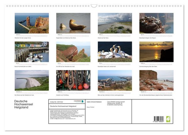 Produktbild: Deutsche Hochseeinsel Helgoland (Wandkalender 2026 DIN A2 quer), CALVENDO Monatskalender