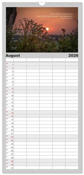 Produktbild: Familienplaner 2026 - Gedanken... Bildkalender mit Spr&uuml;chen mit 5 Spalten (Wandkalender, 21 x 45 cm) CALVENDO