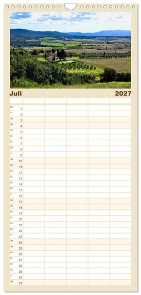 Produktbild: Familienplaner 2027 - Toskana - Etruskische K&uuml;ste mit 5 Spalten (Wandkalender, 21 x 45 cm) CALVENDO