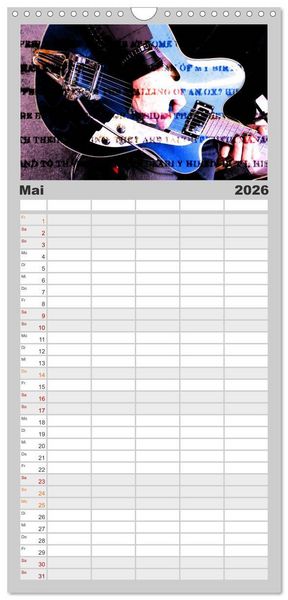 Produktbild: Familienplaner 2026 - Gitarren - Grunge Style mit 5 Spalten (Wandkalender, 21 x 45 cm) CALVENDO