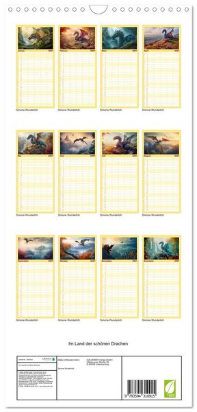 Produktbild: Familienplaner 2027 - Im Land der sch&ouml;nen Drachen mit 5 Spalten (Wandkalender, 21 x 45 cm) CALVENDO