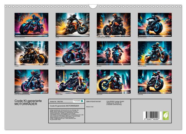 Produktbild: Coole KI-generierte MOTORR&Auml;DER (Wandkalender 2026 DIN A3 quer), CALVENDO Monatskalender