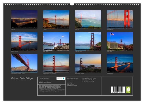 Produktbild: Golden Gate Bridge (hochwertiger Premium Wandkalender 2026 DIN A2 quer), Kunstdruck in Hochglanz