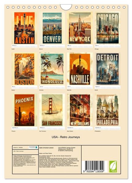 Produktbild: USA - Retro Journeys (Wandkalender 2027 DIN A4 hoch), CALVENDO Monatskalender