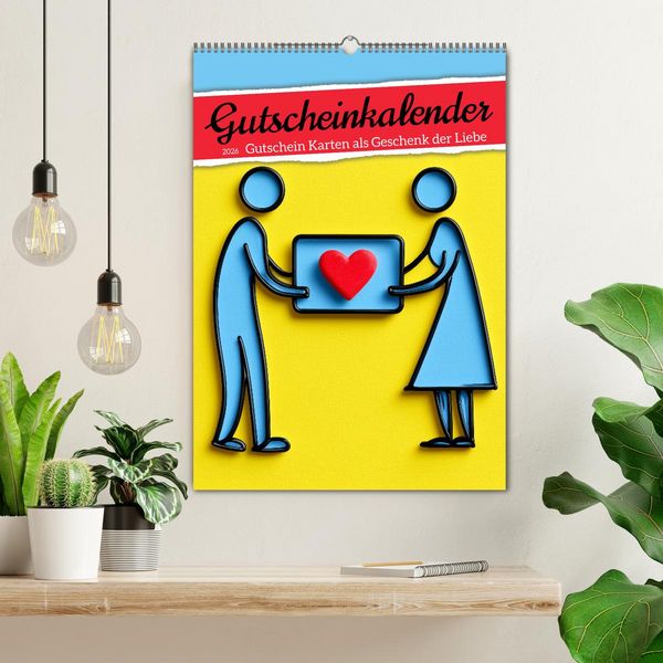 Produktbild: Gutscheinkalender - Gutschein Karten als Geschenk der Liebe (Wandkalender 2026 DIN A2 hoch), CALVENDO Monatskalender