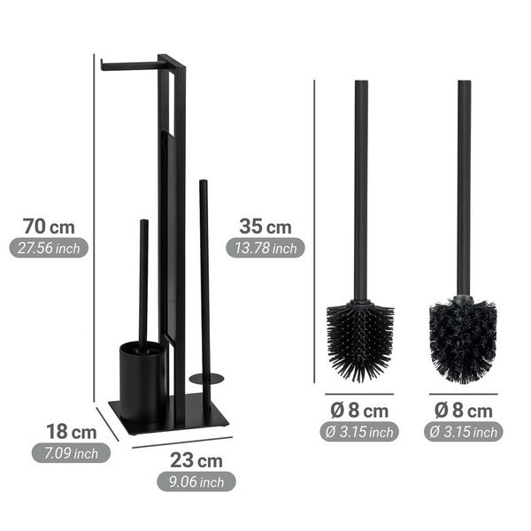Produktbild: Stand WC-Garnitur Mod. Rivalta Schwarz mit Ersatzb&uuml;rste, integrierter Toilettenpapierhalter und