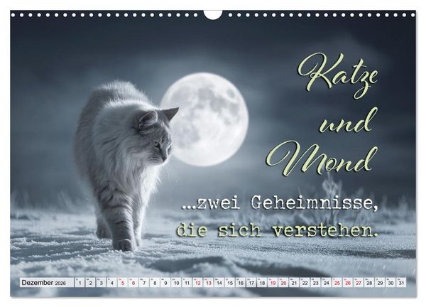 Produktbild: Katzenpoesie - Herzber&uuml;hrende Verse (Wandkalender 2026 DIN A3 quer), CALVENDO Monatskalender