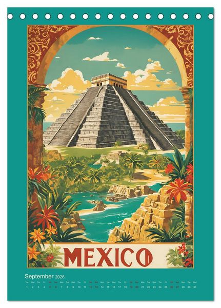 Produktbild: World Travel Posters - Nostalgic Trip Around the Globe (Desk Calendar 2026 DIN A5 portrait), CALVENDO 12 Month DeskCalendar