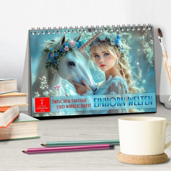 Produktbild: Einhorn-Welten - zwischen Fantasie und Wirklichkeit (Tischkalender 2026 DIN A5 quer), CALVENDO Monatskalender