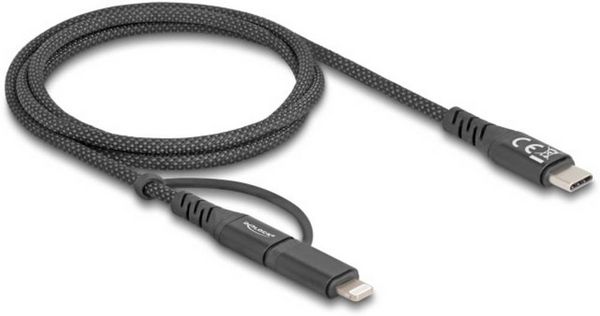 Produktbild: Delock USB-C&reg; Kabel USB 2.0 USB-C&reg; Stecker, USB-C&reg; Stecker, Apple Lightning Stecker 1.00 m Schwarz 81170
