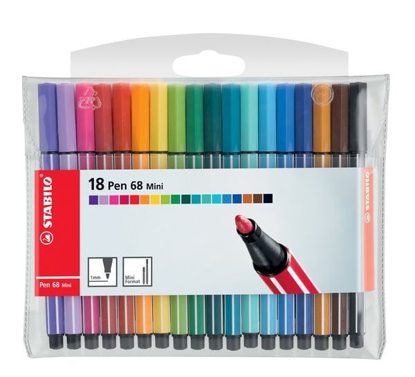 Produktbild: STABILO Premium-Filzstift -   Pen 68 Mini - 18er Pack - mit 18 verschiedenen Farben