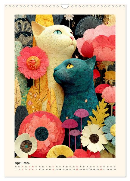 Produktbild: Katzenkunst. K&uuml;nstlerische Paintings im modernen Folk-Stil (Wandkalender 2026 DIN A3 hoch), CALVENDO Monatskalender