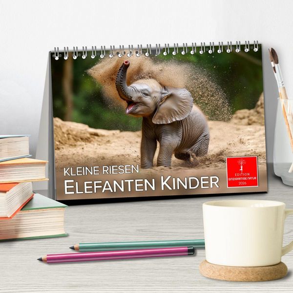 Produktbild: Elefanten Kinder - kleine Riesen (Tischkalender 2026 DIN A5 quer), CALVENDO Monatskalender