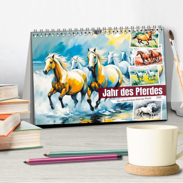 Produktbild: Jahr des Pferdes - Der unbez&auml;hmbare Geist der Pferde (Tischkalender 2026 DIN A5 quer), CALVENDO Monatskalender