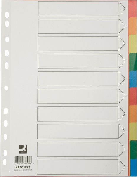 Produktbild: Q-CONNECT&reg; Register Vollformat aus PP, farbig, mit Indexblatt, A4 blanko 10teilig 11 Loch